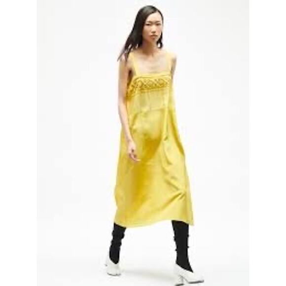 MAISON MARGIELA Yellow Lace Eyelet Trim Open Waist Oversized Dress size 10 - Picture 8 of 16